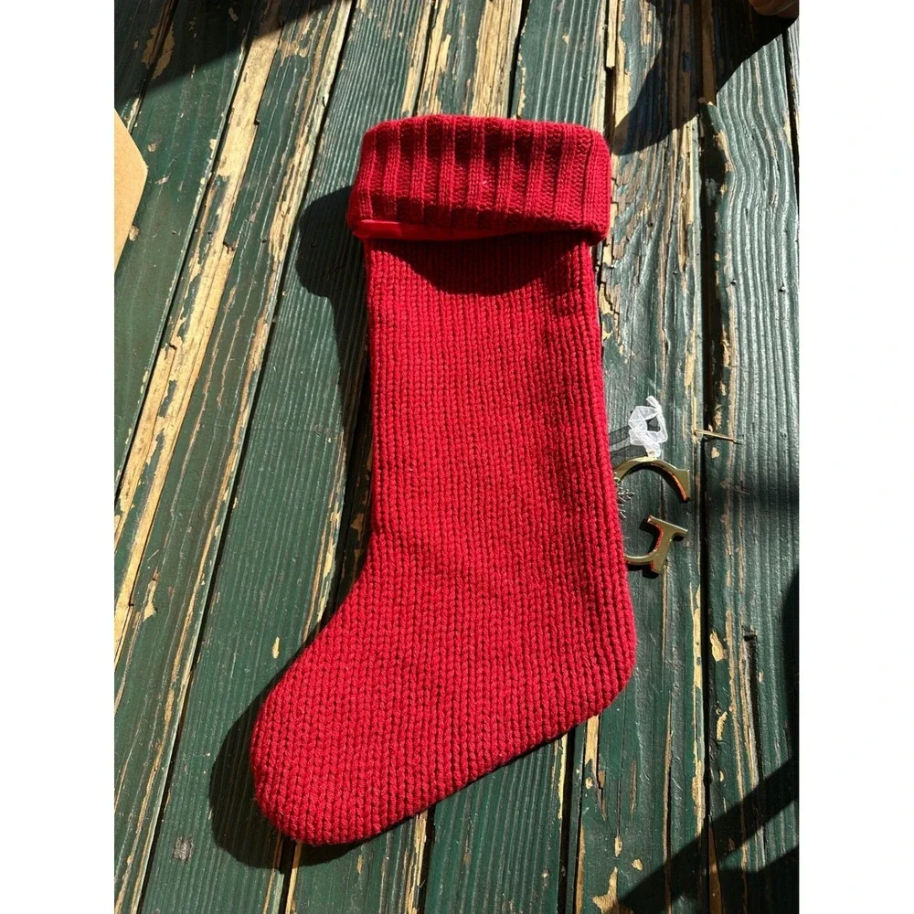 Red Knit Christmas‎ Stocking Monogram Letter G with Gold Tone G Ornament Set